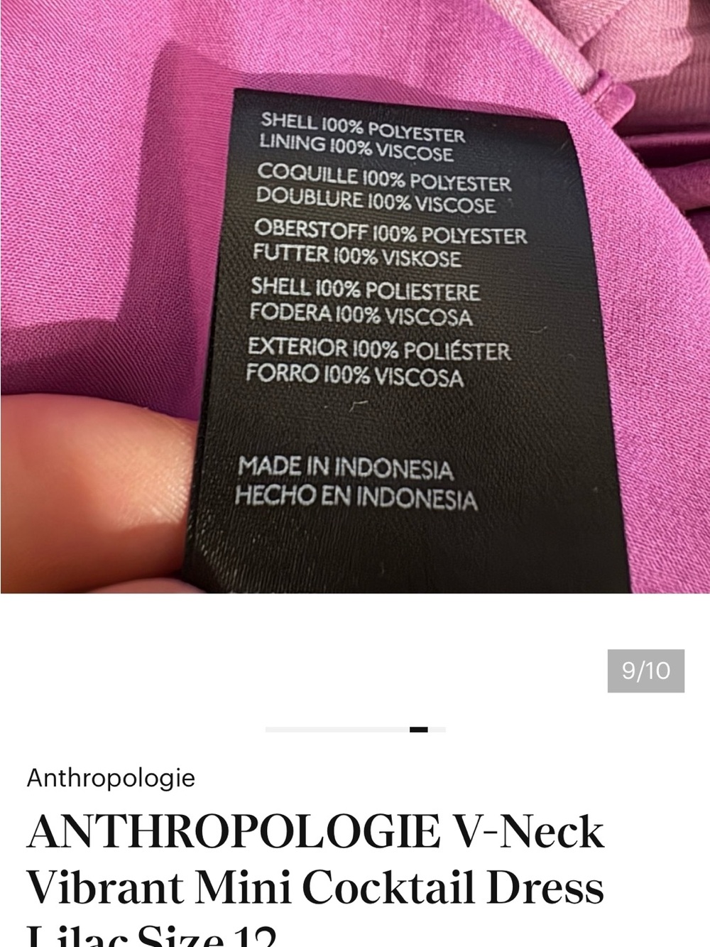 ANTHROPOLOGIE V-Neck Vibrant‎ Mini Cocktail Dress Lilac Size 12 - Picture 4 of 8